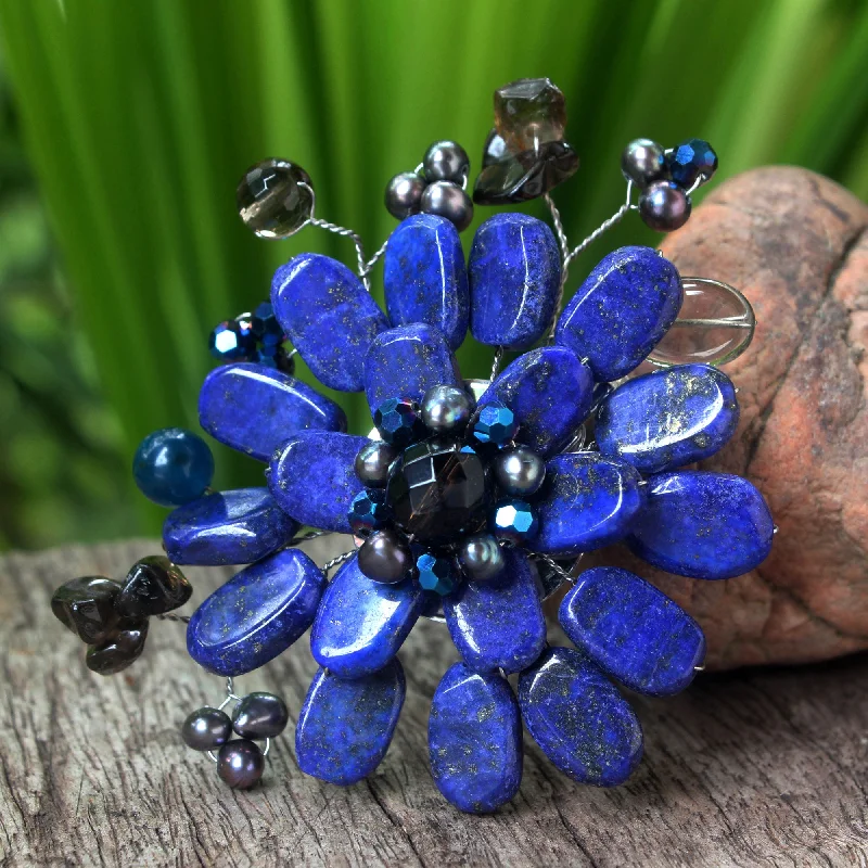 Phuket Flowers Multi-Gem Steel Glass Brooch