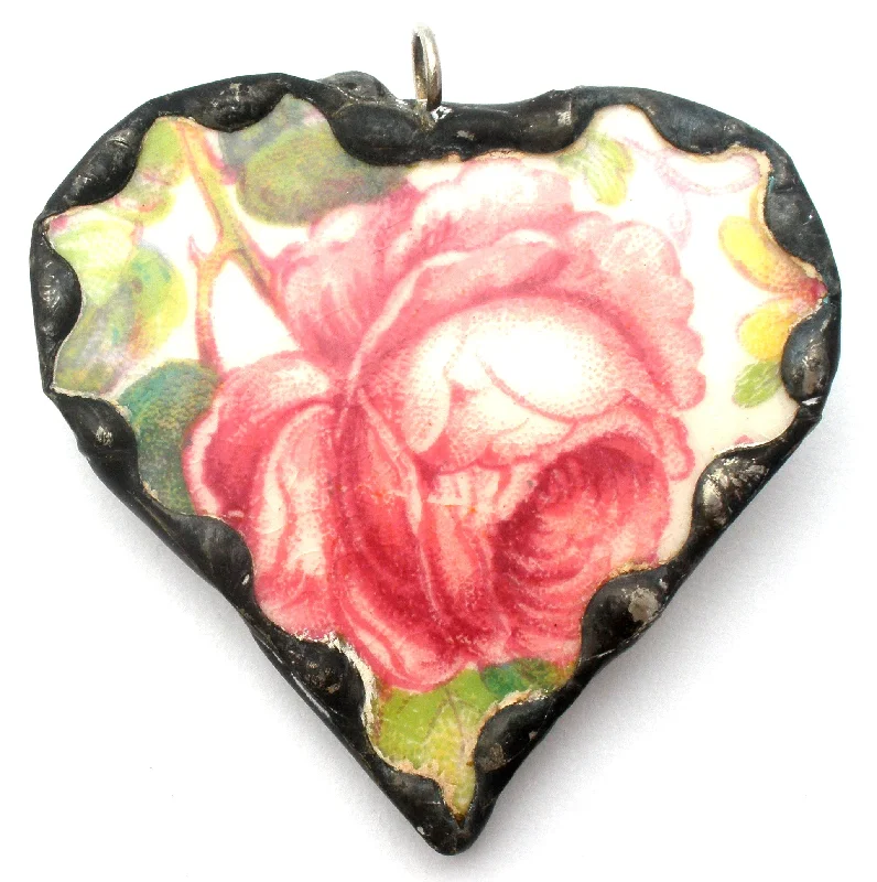 Staffordshire Rose Broken China Porcelain Pendant Brooch