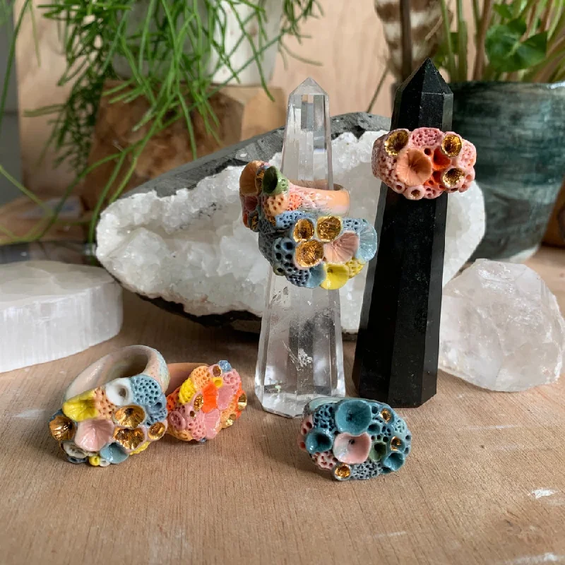 Stellar theme rings-Multi coloured porcelain ‘rock coral’ ring