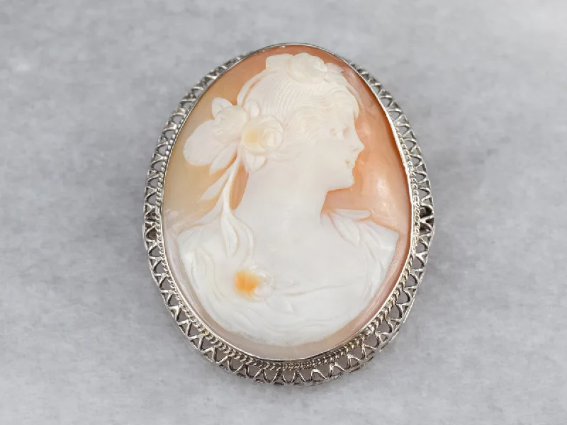 Art Deco Filigree Cameo Brooch