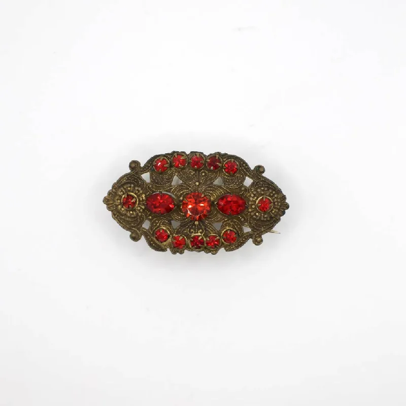 Antique Edwardian Paste Gemstone Gold Tone Brooch