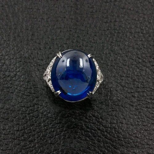 Bright crystal rings-Cabochon Sapphire & Diamond Estate Ring