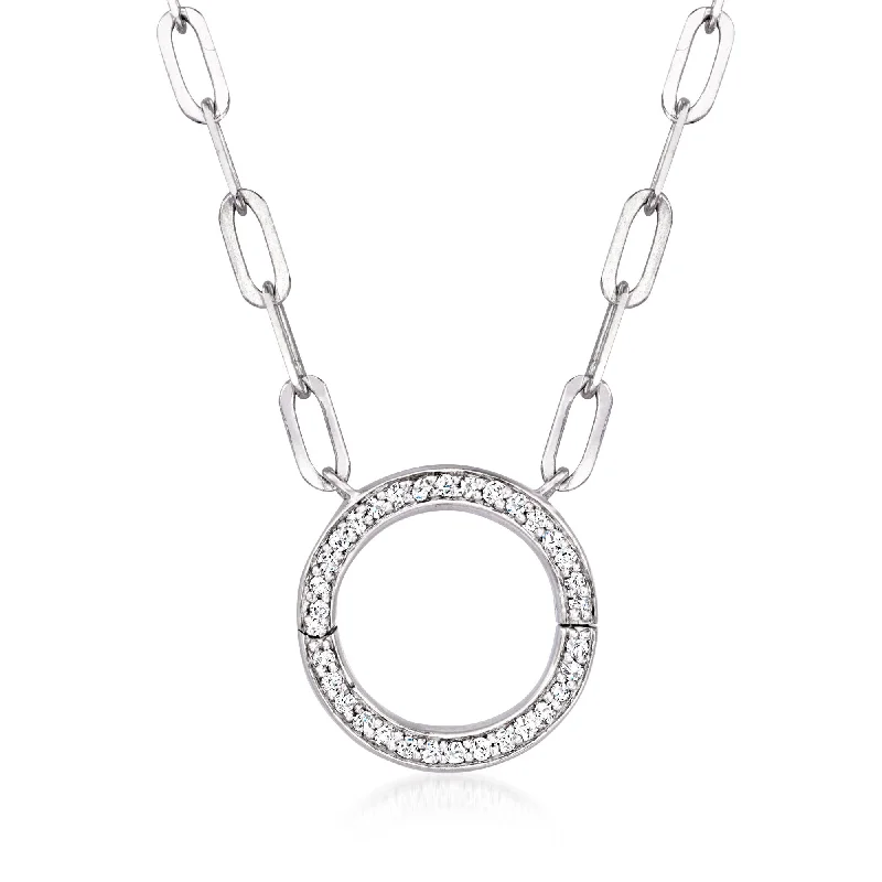 Bamboo weave necklaces-RS Pure by Ross-Simons Diamond Charm-Compatible Circle Necklace in Sterling Silver