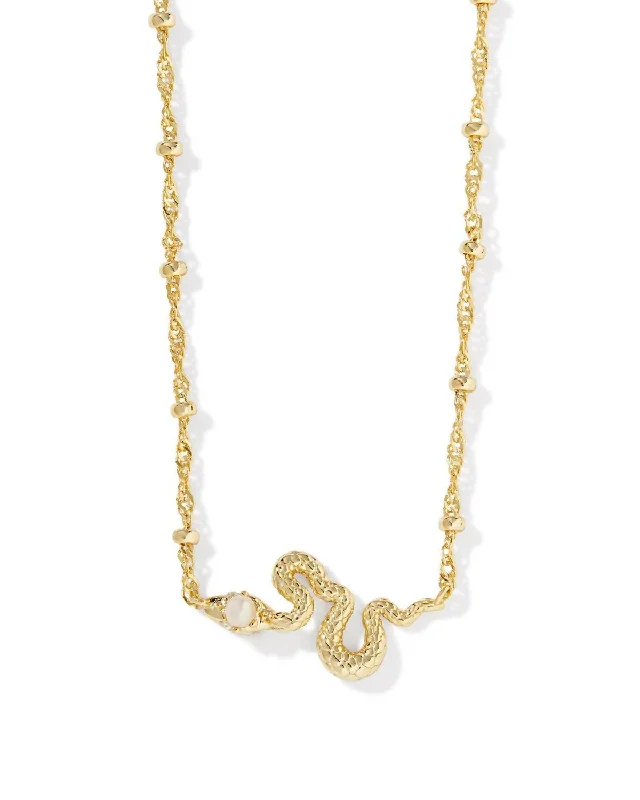 Cotton cord necklaces-Women's Lyle Snake Short Pendant Necklace In Gold White Pearl