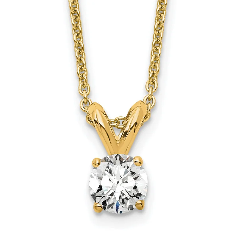 Stretch thread necklaces-14k Gold 1/4 Ct Round Lab Grown Diamond Solitaire Pendant Necklace 18"