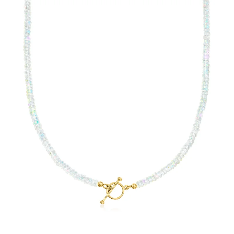 Bali style necklaces-Ross-Simons 3.5-4mm Opal Bead Charm-Compatible Toggle Necklace in 18kt Gold Over Sterling