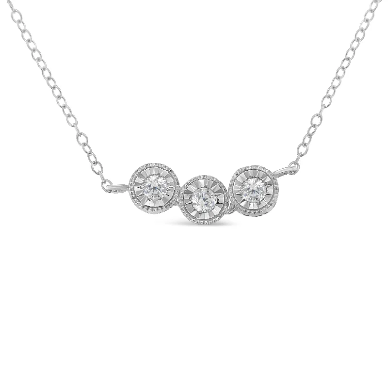 Floating gem necklaces-Sterling Silver Round Diamond Pendant Necklace