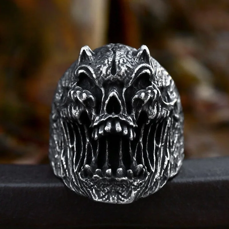 Spinel cut rings-Men's Punk Skull Ring