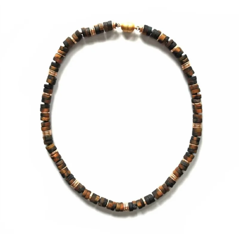 Baroque pearl necklaces-Women's Gold Discs Necklace In Tiger Eye