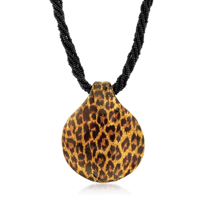 Rose motif necklaces-Ross-Simons Italian Leopard-Print Murano Glass Necklace With 18kt Gold Over Sterling