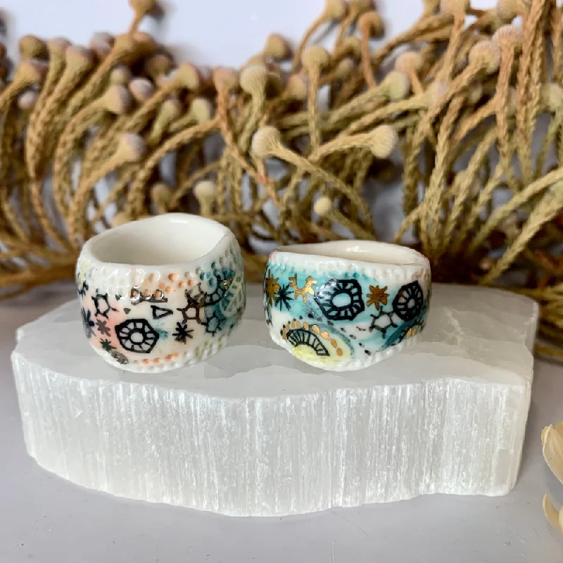 Fold band rings-‘Stars and cells’ porcelain band ring, choose one