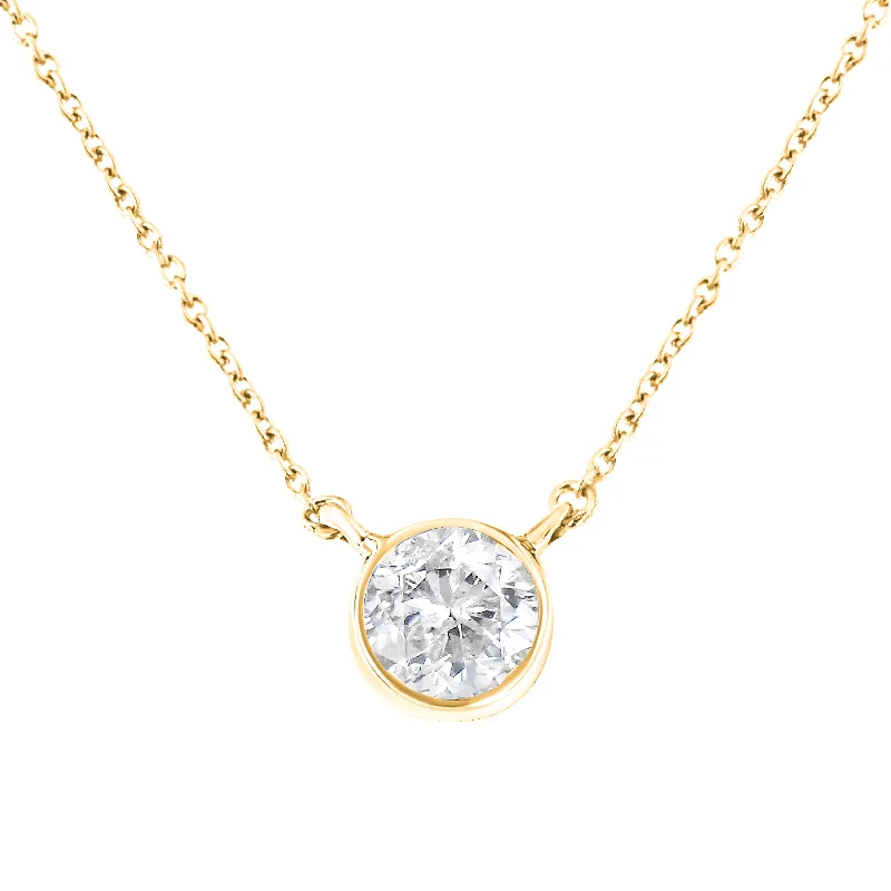 Overhand knot necklaces-14K Yellow Gold Plated .925 Sterling Silver Bezel Set 1/2 Cttw Diamond 18" Pendant Necklace