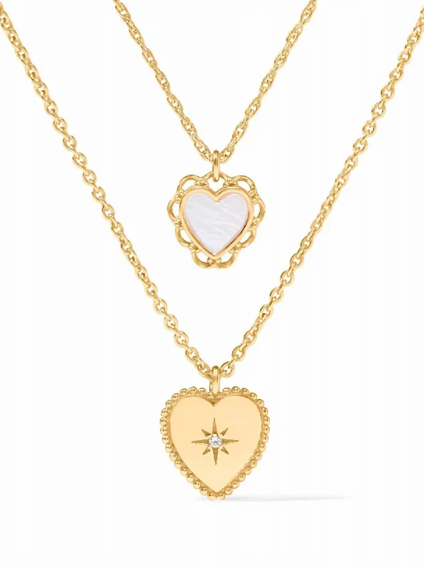 Agate gem necklaces-Heart Duo Delicate Necklace In Gold