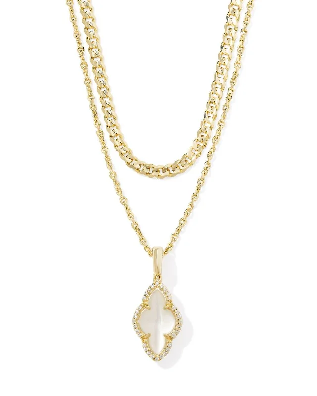 Vivid gem necklaces-Women's Abbie Pave Frame Multi Strand Necklace In Gold Ivory Mother Of Pearl