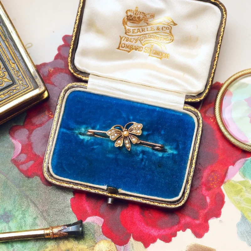 A Late Victorian Seed Pearl Butterfly Brooch