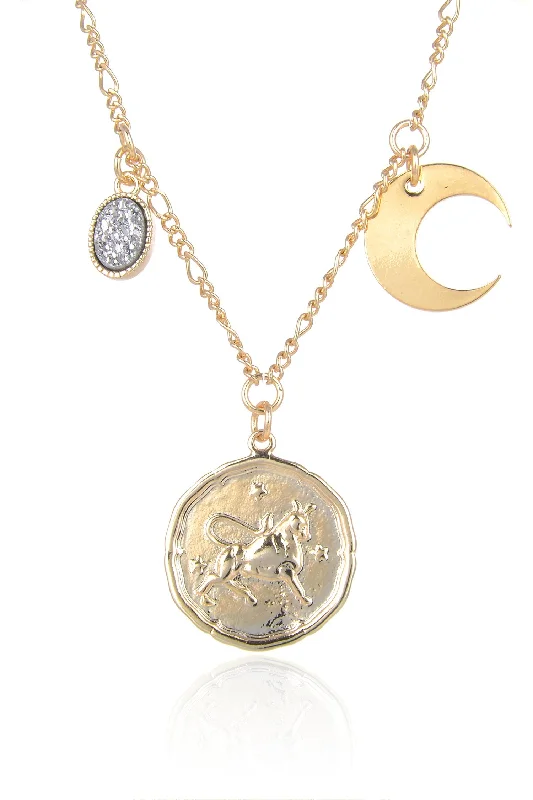 Lunar star necklaces-Zodiac Druzy Moon Necklace: Taurus