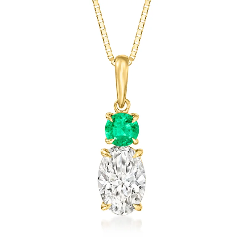 Emerald gem necklaces-Ross-Simons Lab-Grown Diamond Pendant Necklace With . Emerald in 14kt Yellow Gold