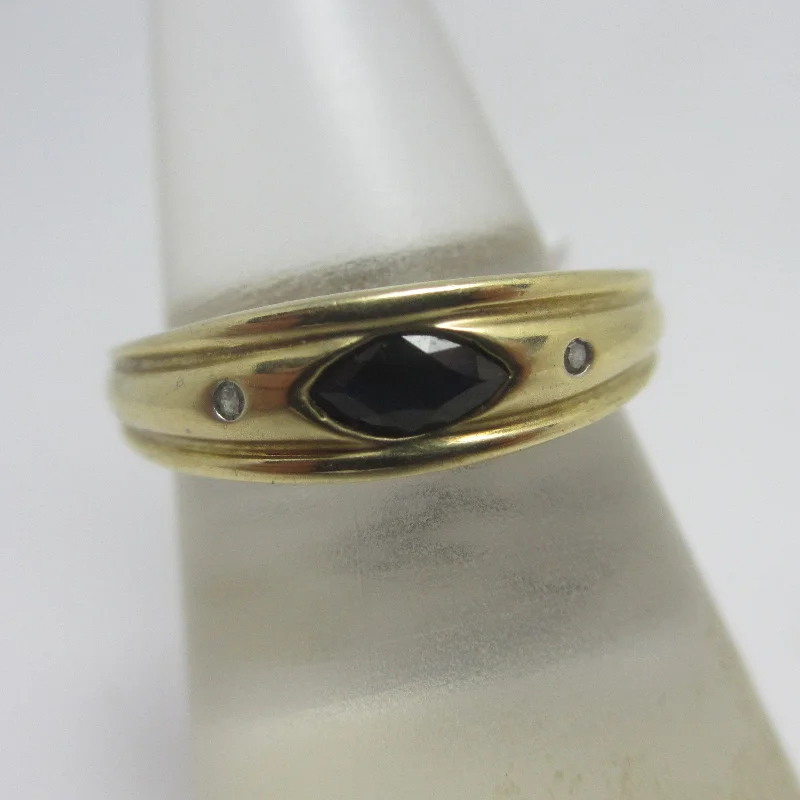 Pure band rings-Sapphire Spinel Diamond 9k Gold Ring Vintage c1980