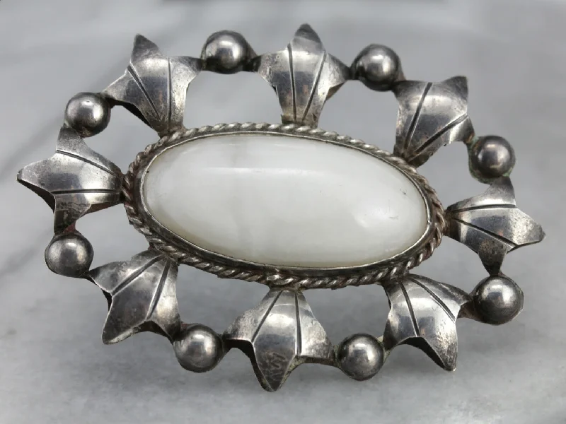 White Marble Mexican Silver Brooch