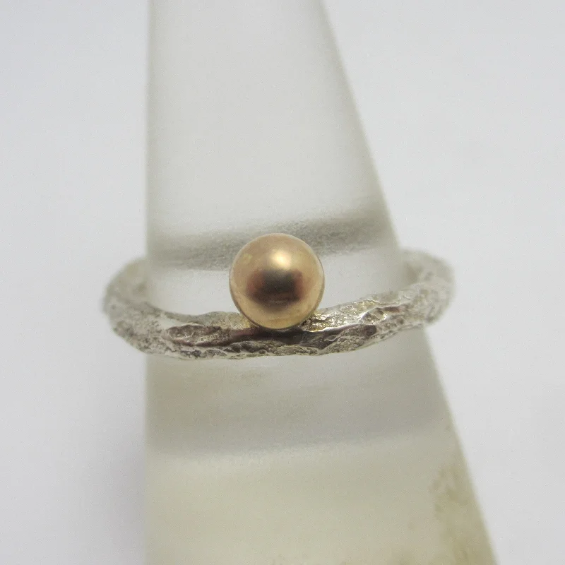 Tide shape rings-9k Gold Ball Sterling Silver Ring Vintage c1980