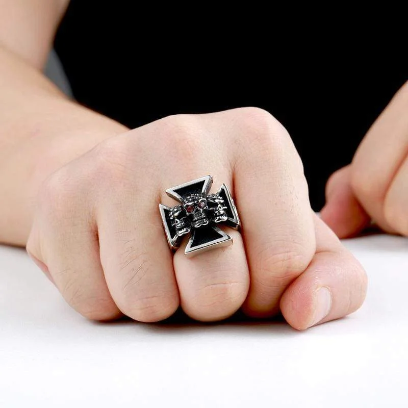 Clear bead rings-Men's Punk Skull Cross Rings