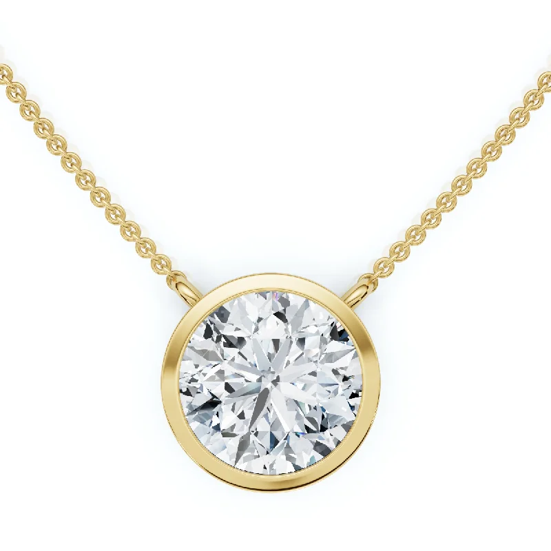 Cosmic charm necklaces-3Ct Solitaire Beezel Diamond Pendant Necklace 18" 14k Gold Lab Grown