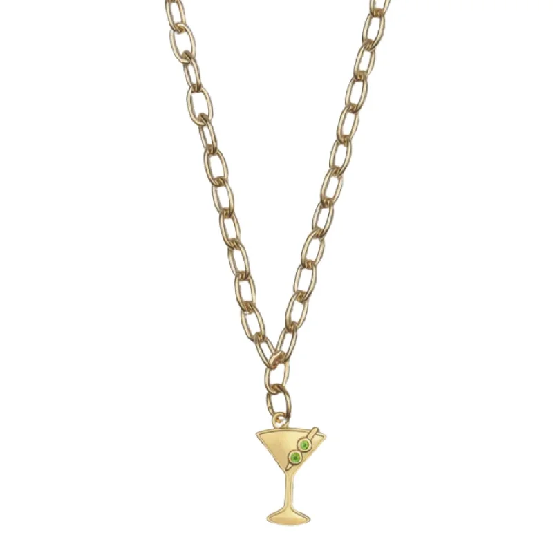 Shiny crystal necklaces-Women's Martini Charm Necklace In Gold