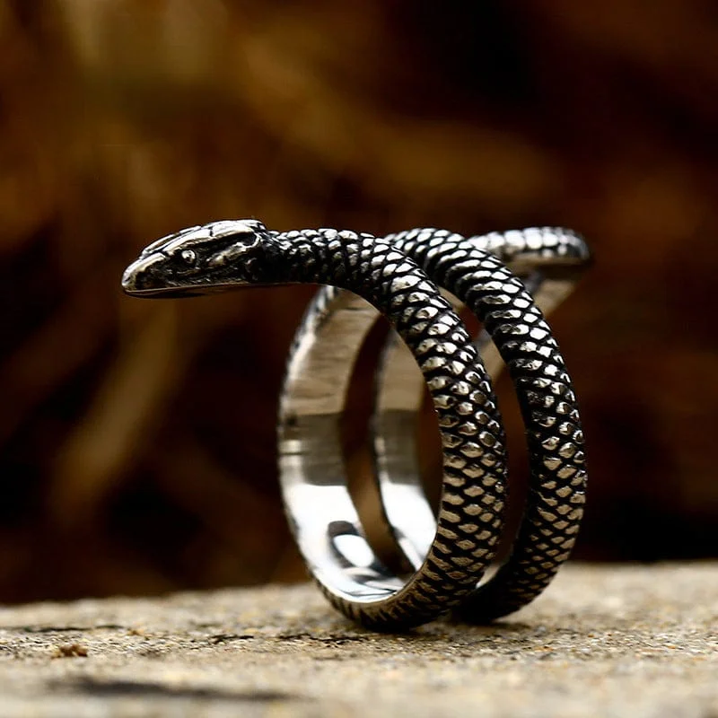 Flat stone rings-Men's Punk Snake Ring