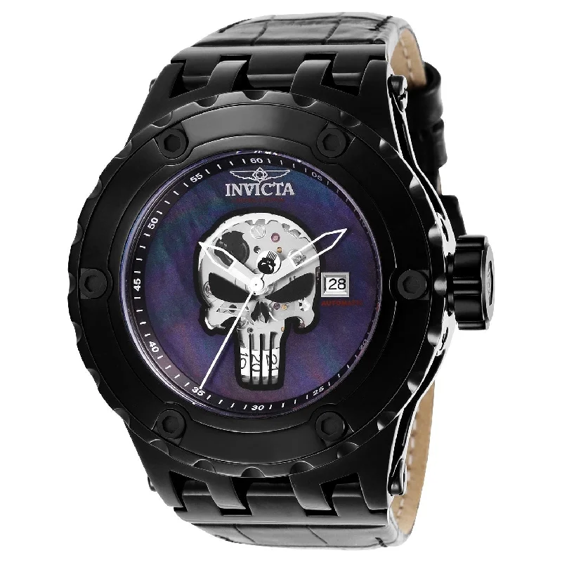 Regal diamond watches-Invicta Men's 26757 Marvel Punisher Automatic Black Leather Watch