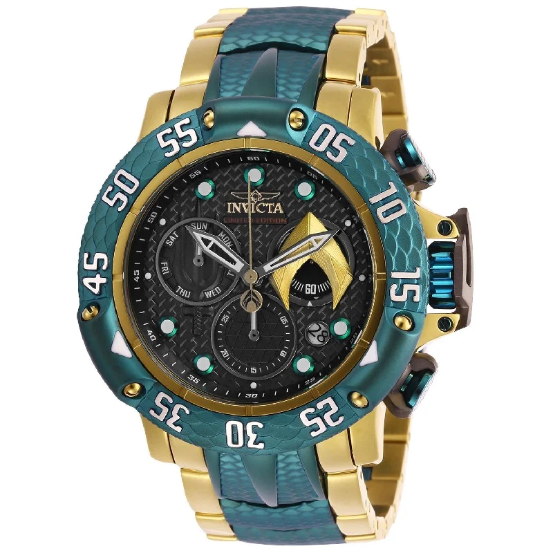 Amethyst bezel watches-Invicta Men's 26784 DC Comics Aquaman Gold-Tone and Green Stainless Steel Watch