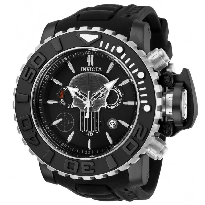 Bold analog watches-Invicta Men's 26786 Marvel Punisher Black Silicone Watch