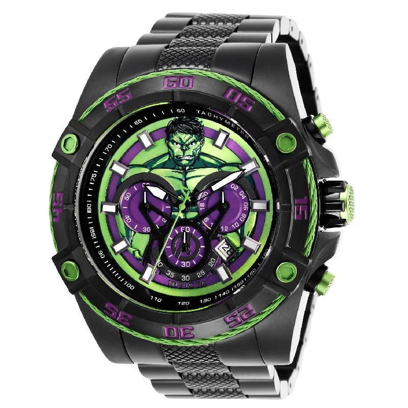 Flex band watches-Invicta Men's 26809 Marvel Hulk Black Stainless Steel Watch