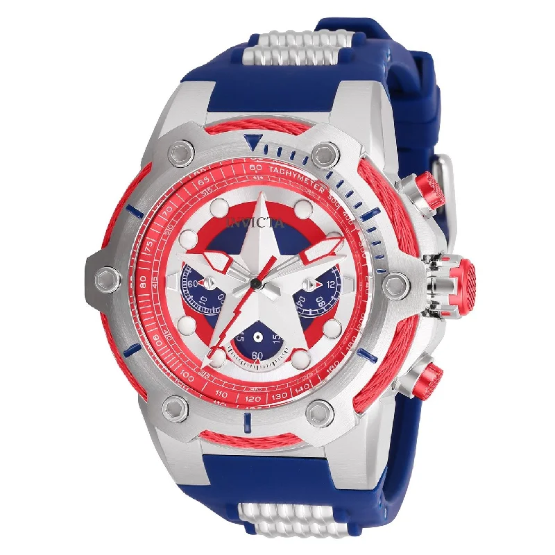 High gloss watches-Invicta Men's 26894 Marvel Captain America Blue and Silver Silicone Watch