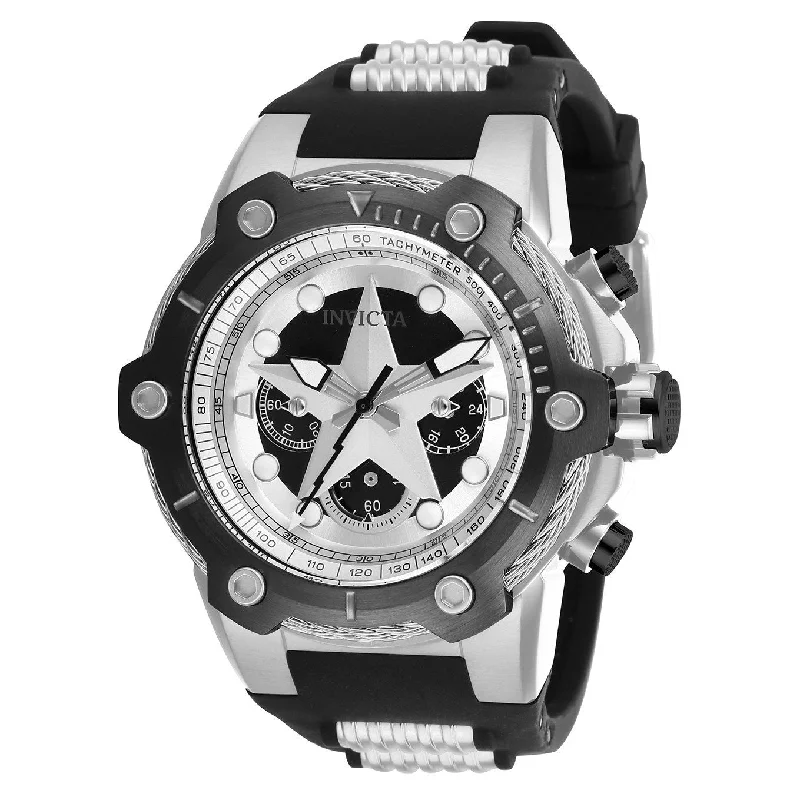 Worn style watches-Invicta Men's 26895 Marvel Captain America Black and Silver Inserts Silicone Watch