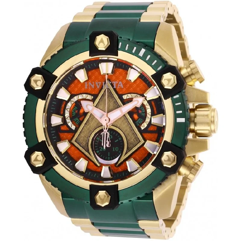 Amethyst bezel watches-Invicta Men's 26910 DC Comics Aquaman Gold-Tone and Green Stainless Steel Watch