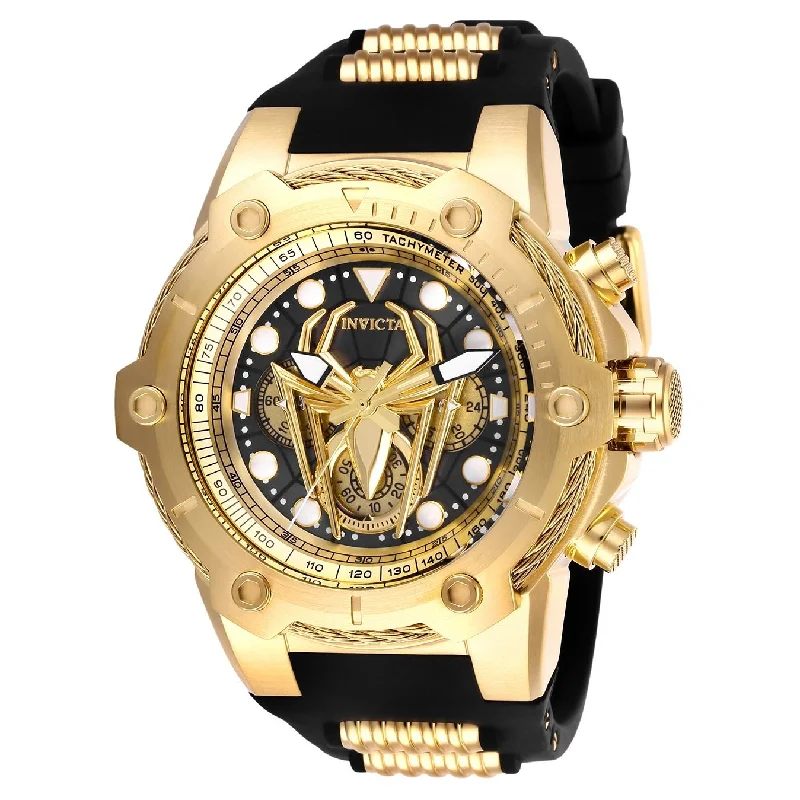 Bold analog watches-Invicta Men's 26917 Spiderman Black and Gold-Tone Inserts Silicone Watch