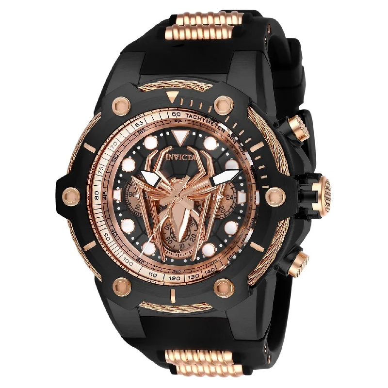 Wide band watches-Invicta Men's 26918 Spiderman Black and Rose-Tone Inserts Silicone Watch