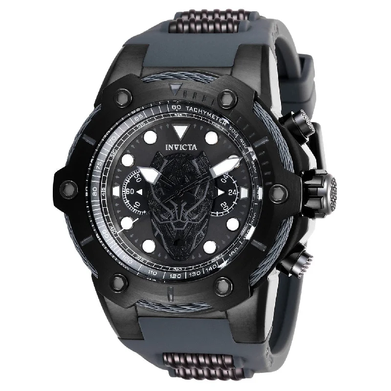 Fine bracelet watches-Invicta Men's 26919 Black Panther Grey and Silver Inserts Silicone Watch