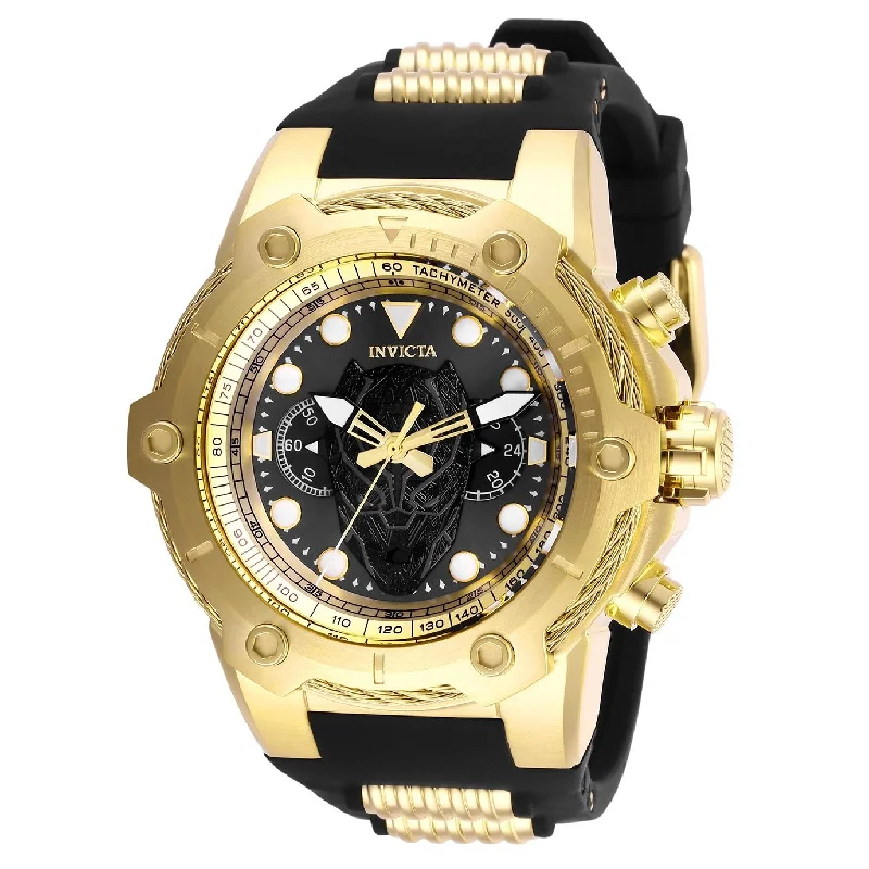 Spinel face watches-Invicta Men's 26921 Black Panther Black and Gold-Tone Inserts Silicone Watch