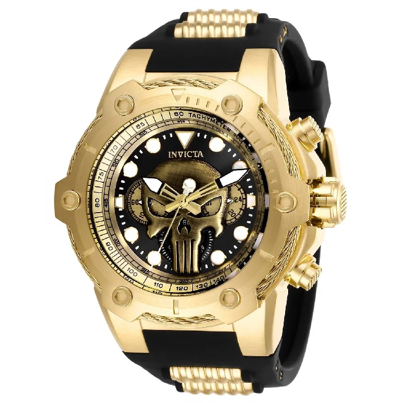 Round strap watches-Invicta Men's 26925 Punisher Black and Gold-Tone Inserts Silicone Watch