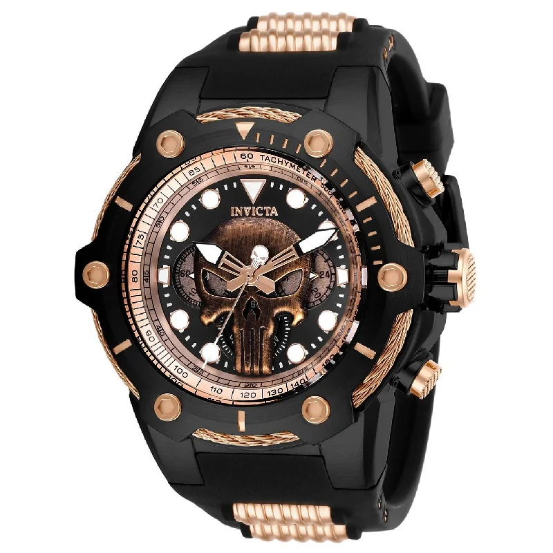 Flex band watches-Invicta Men's 26926 Punisher Black and Rose-Tone Inserts Silicone Watch