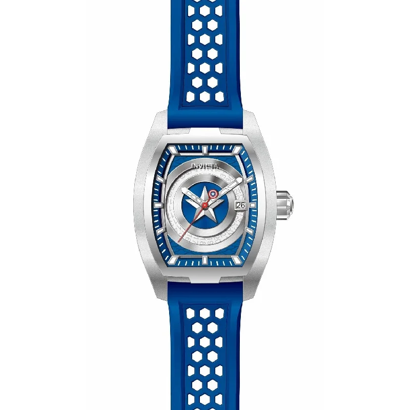 Cedar wood watches-Invicta Men's 26946 Marvel Captain America Automatic Blue Silicone Watch