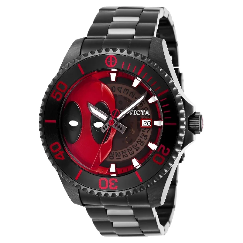 Thick metal watches-Invicta Men's 27153 Marvel Deadpool Automatic Black Stainless Steel Watch