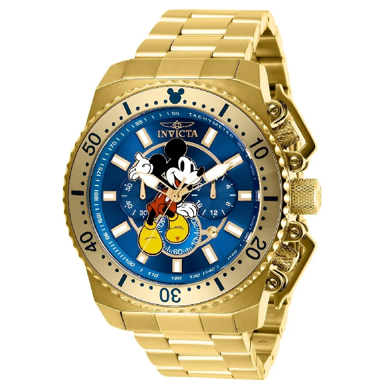 Round strap watches-Invicta Men's 27288 Mickey Mouse Gold-Tone Stainless Steel Watch