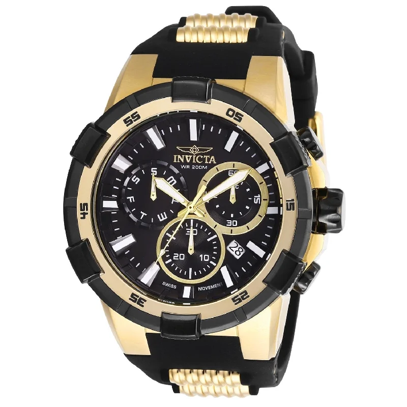 Cedar wood watches-Invicta Men's 27350 Aviator Black and Gold-Tone Inserts Silicone Watch