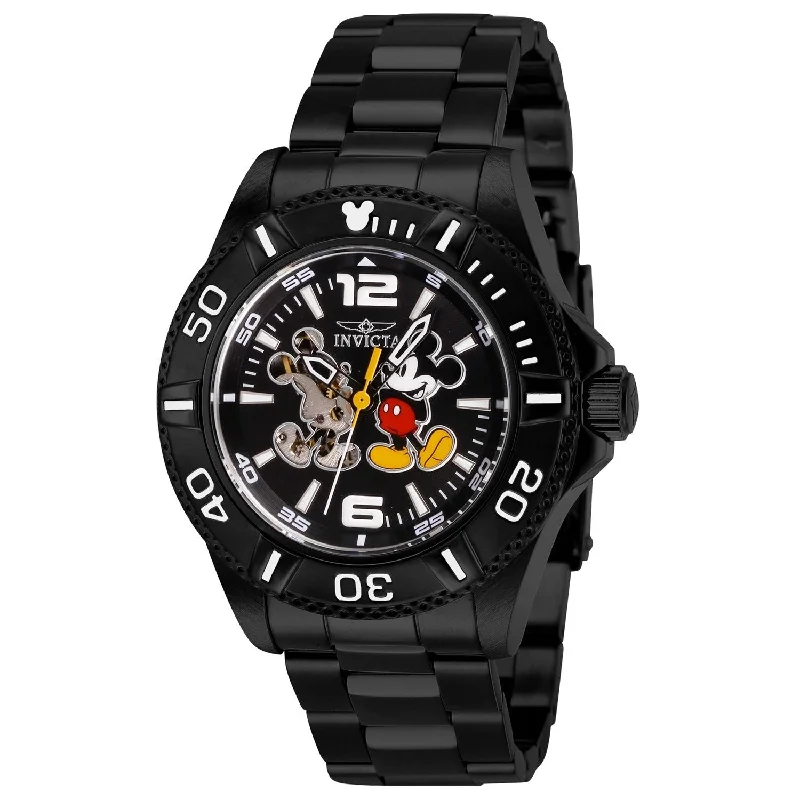 High gloss watches-Invicta Men's 27410 Mickey Mouse Black Stainless Steel Watch