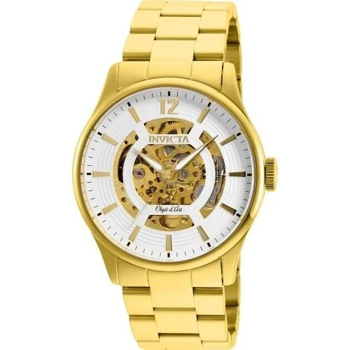 Amethyst bezel watches-Invicta Men's 27571 Objet D Art Automatic Gold-Tone Stainless Steel Watch