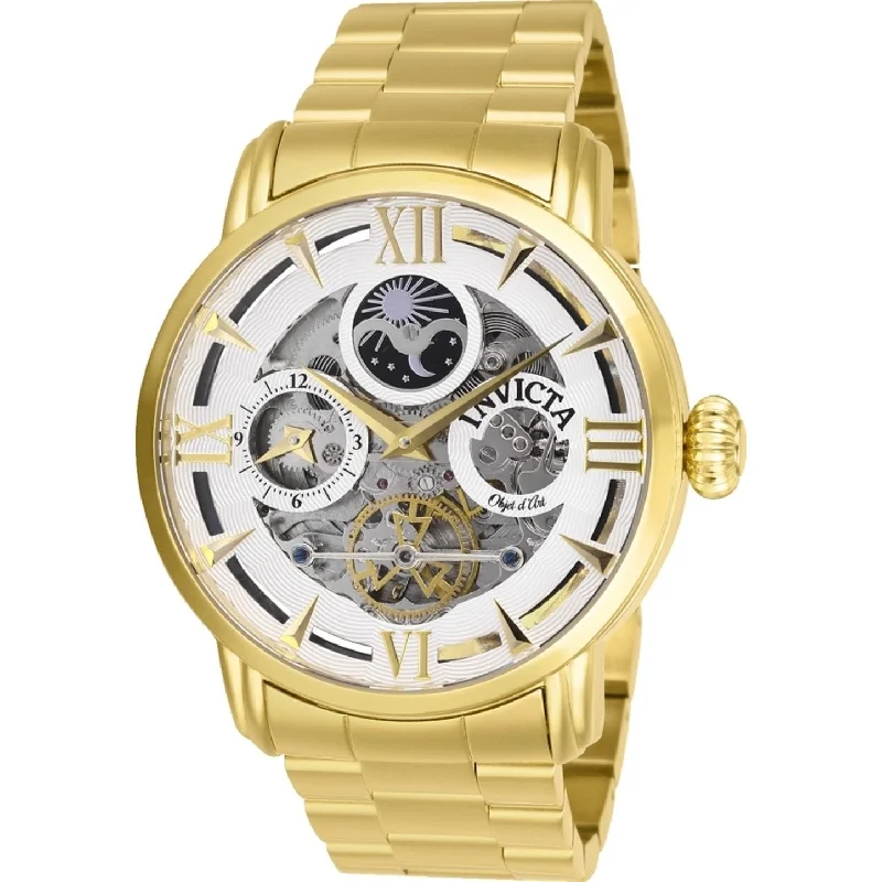 Green band watches-Invicta Men's 27578 Objet D Art Automatic Gold-Tone Stainless Steel Watch