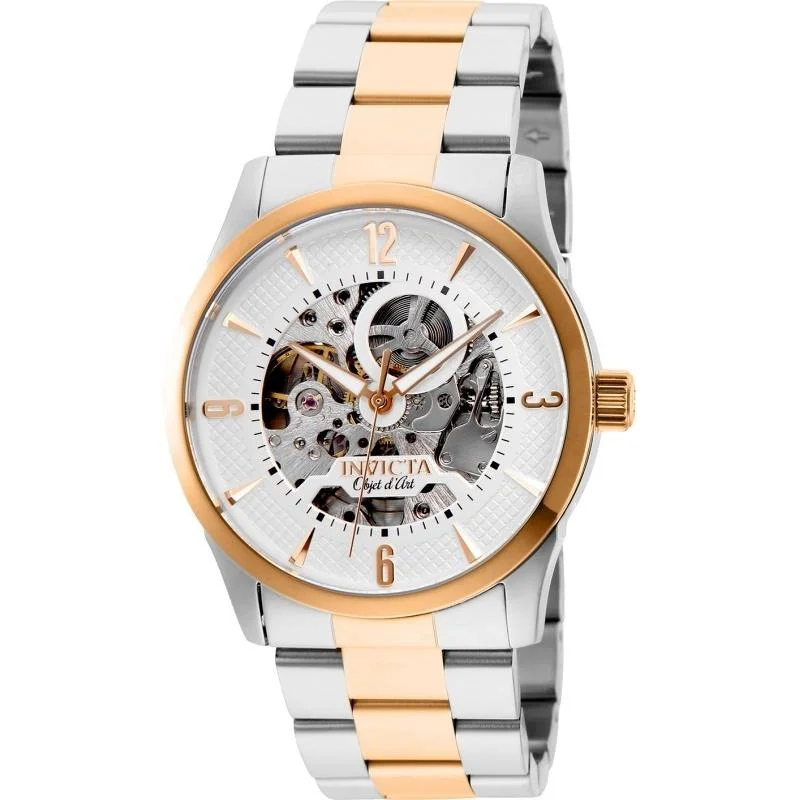 Round strap watches-Invicta Men's 27584 Objet D Art Automatic Rose-Tone and Silver Stainless Steel Watch