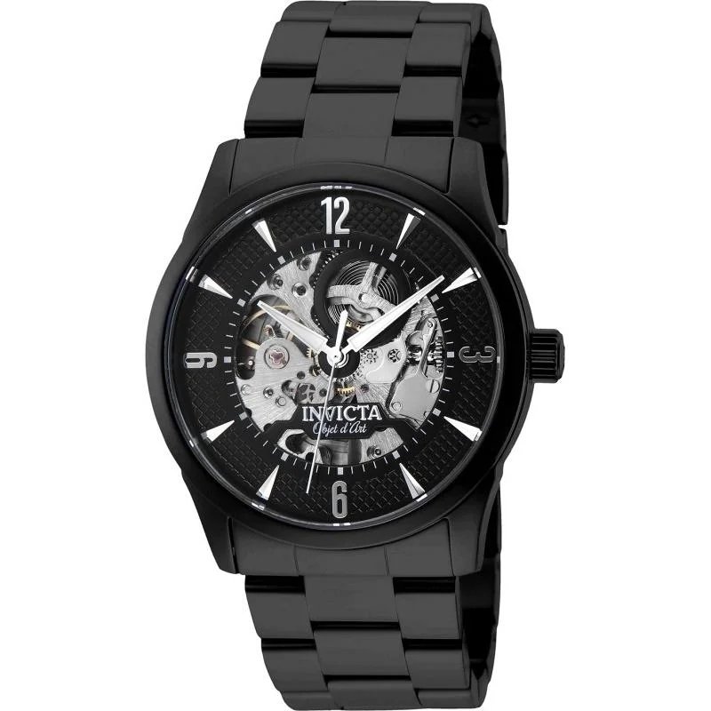 Flex band watches-Invicta Men's 27585 Objet D Art Automatic Black Stainless Steel Watch